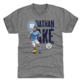 500 LEVEL Nathan AKE Manchester City Men's Premium T-Shirt - Nathan AKE Manchester City Bold WHT (Tri Gray, Medium)