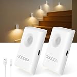 Goodea 2 Pack Stair Lights Indoor, Rechargeable Motion Sensor Night Light, Wireless, Magnetic & Dimmable Night Light, Warm 3000K Soft White for Stairs, Hallway, Bathroom, Bedroom (2 PCS)