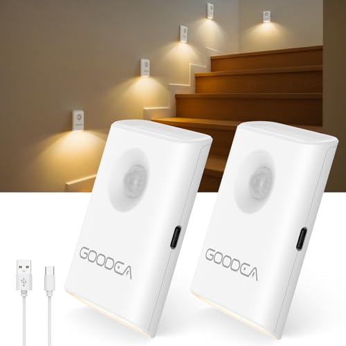 GOODEA Dimmable Motion Sensor Night Light USB Rechargeable Up to 90 Days