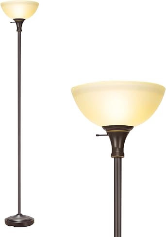 HonoDing Floor Lamp Frosted White Glass Bowl Shade - for Room Decor - Bedroom Decor - Floor Lamp for Bedroom - Floor Lamps for Living Room Brown