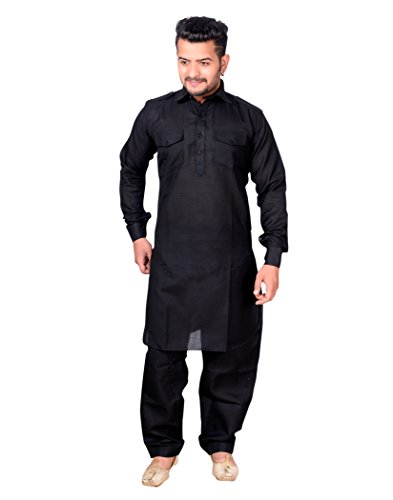 Varmohey slks India Craft Herren Baumwolle Pathani Kurta (46, Schwarz), Schwarz , 46 cm
