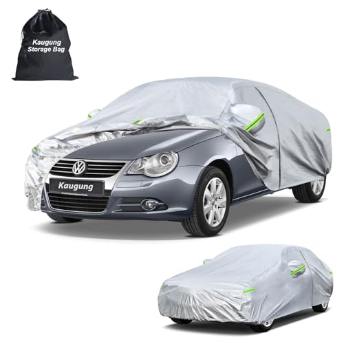 Image of Kaugung Car Cover Custom Fit for Volkswagen Eos (2006-2015), 6 Layers Waterproof All Weather for Automobiles Full Exterior Cover Rain Sun Snow Protector with Door Zipper. Silver
