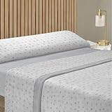 Wueps Juego de Sábanas de Coralina Premium 200 gr. Doble Perchado Incluye Bajera Ajustable, Encimera y Funda de Almohada Extra Suaves y Transpirables (Puntos Gris, Cama105cm)