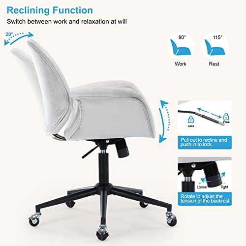 Office Chair Ergonomic Desk Chair - Velvet Vanity Fabric Home Office Chair Modern Adjustable Height Computer Chair With Pillow Swivel Executive Task Chair For Makeup And Living Room, Grey #TOP3
