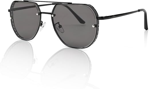 MOONX Major S1 UV Protected Aviator Sunglasses for Men & Women | Black Metal Frame | Black Lens | Stylish Unisex Eyewear f...