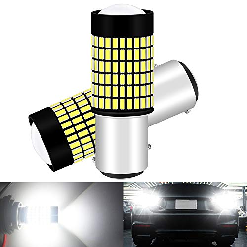 ALOPEE - 2-Pack 1157 BAY15D Car Backup Lights - 9V-30V White Extremely Bright 1440 Lumens 3014 144 SMD LED with Projector - Replacement 1016 1034 7528 2057 2357 for Tail Reversing LED Bulb