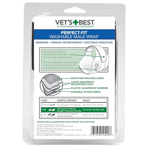 Vet's Best Washable Dog Diapers, Absorbent Wraps with Leak Protection, Excitable Urination, Incontinence, or Male Marking - 1 x Diaper Per Pack