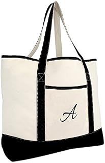 DALIX Monogram Bag Personalized Totes For Women Open Top Black Letter A