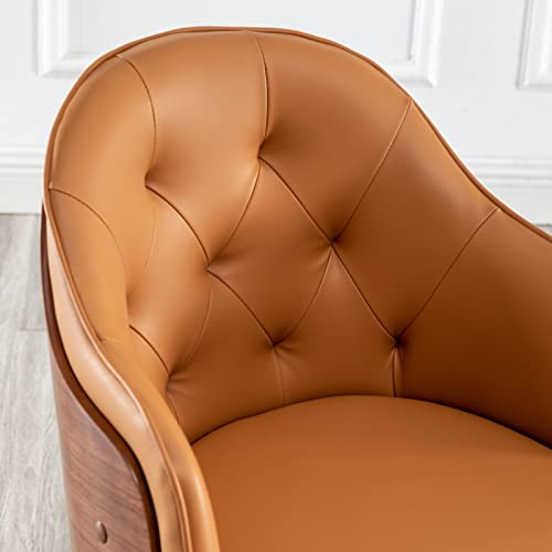 Lunling Faux Leather Upholstered Chair Mid Century Modern Dining Chairs Orange With Walnut Wood Frame For Kitchen Dining Living Room Chairs（Orange 1Pcs） #TOP4