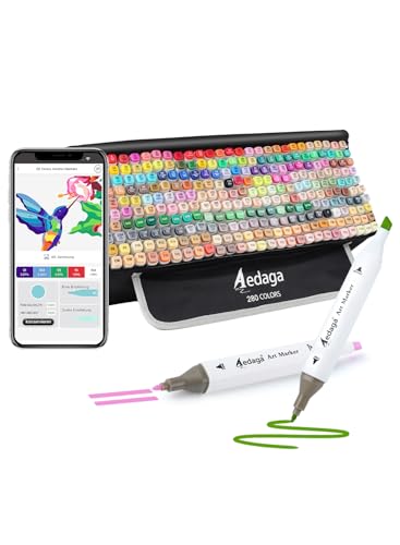 HornedDragon Alkohol Marker mit App, Alkohol Stifte Doppelspitze mit Ständer-Etui für Malen, Skizzieren & Zeichnen, Alcohol Marker für Erwachsene & Kinder