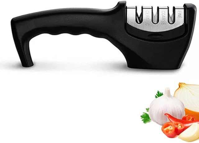 World Techno 3-Stage Knife Sharpener for Sharpening Kitchen Knives - Ergonomic Design with Strong Base Grip - Manual Knife Sharpening Tool to Repair, Restore and Polish Blades