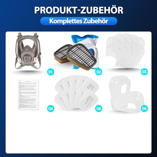 Vollgesichtsmaske mit Filtern und Zubehör