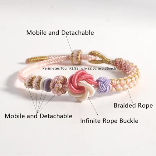 Granddaughter Bracelet for Women, Cute Pink Peach Blossom Knot Bracelet from Grandma Trendy Handmade Braided Charms Bracelets Holiday Jewelry Gifts3