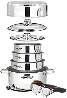 Magma Products, A10-366-IND A10-366-IND, 10 Piece Gourmet Nesting Stainless Steel Cookware, Non-Stick Ceramica