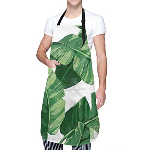 Cute Green Palm Leaves Aprons for Women Cooking Baking Waterproof Kitchen Apron Avoid Oil Stains with 2 Pockets Adjustable Neck Strapthanksgiving
