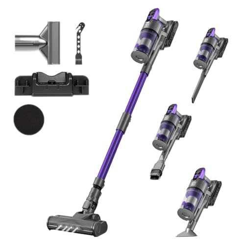Yanhama Akku Staubsauger Kabellos, 55Kpa/600W/70mins Kabellos Staubsauger, Akkustaubsauger Super Leise,12 Kegel Filterung,OLED Display,1.6L Stabstaubsauger für Hartböden Teppich Tierhaare