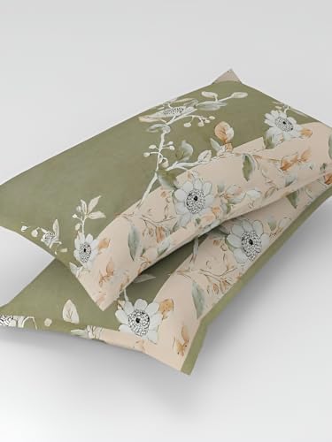 Image of DECOMIZER Super Soft Glace Cotton King Size AC Comforter /Blanket /Duvet for Double Bed with 1 Flat Bedsheet and 2 Large Pillow Covers - 4 Piece Comforter Set - Peach Patta
