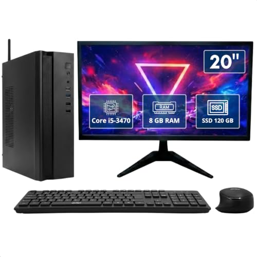 Kit Computador Completo Intel Core i5 8GB SSD 120GB Monitor 20” LED + Teclado e Mouse Sem Fio + Adaptador WiFi USB Dual Band 600Mbps com Antena | PC Desktop