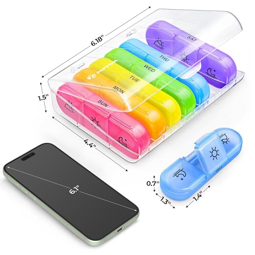 Image of AUVON Weekly Pill Organizer 3 Times a Day, Large 7 Day Pill Box 3 Times a Day with Separate Container, Portable Pill Case for Medication, Vitamins, Fish Oil and Supplements