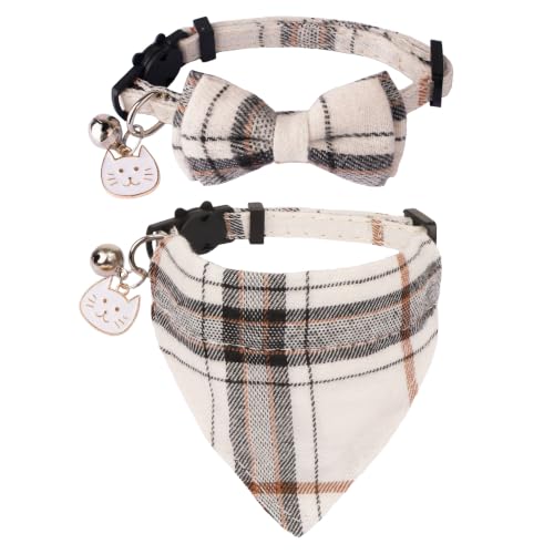 ADOGGYGO Plaid Cat Bow Tie Collar, Breakaway Cat Bandana Collar, 2 Pack