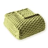 PLEASANT BOULEVARD Fleece Throw Blanket for Couch with 3D Turtle Shell Jacquard Soft Blanket, Fuzzy Blanket for All Seasons 120x120 Inches, SAGEGREEN
