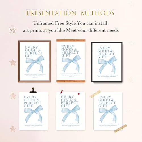 Image of LARTSFRO Coquette Blue Bow Wall Art Decor Posters, Baby Blue Bow Room Bedroom Bathroom Dorm Wall Art Decor Aesthetic for College Teen Girls Gifts, Inspirational Bible Verses Bow Wall Decor, 12x16 Inch Set of 4 Pcs Bow Pictures (UNFRAMED)