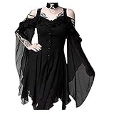 TWGONE Plus Size Gothic Dresses for Women Special Occasion Dark in Love Ruffle Sleeves Off Shoulder Midi Dress(XXXXX-Large,Black)