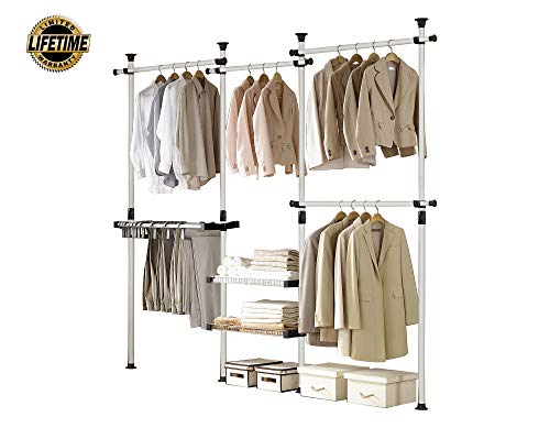 Prince Hanger Deluxe Pants & Shelf Hanger Heavy Duty One Touch Load 880LBS Clothing Racks for Hanging Clothes Metal Wardrobe Closet Garment Tension Rod Freestanding Ivory Height Adjustable PHUS-0052 by PRINCE HANGER - Image 2