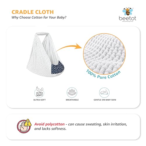 Image of beetot Baby Swing Cradle (Jhula) for Newborns - Cloth Cradle with Removable Mattress, Mosquito Net, Spring & Triangle Hanger | Up to 15 kg | (White Navy Dot)
