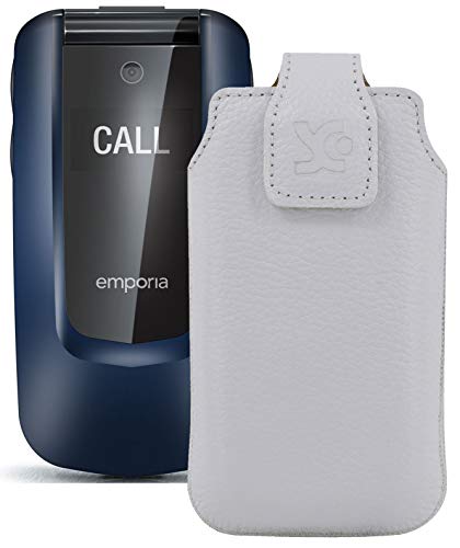 Suncase Original Tasche kompatibel mit Emporia Comfort Hülle Leder Etui Handytasche Ledertasche Schutzhülle Hülle in Weiss