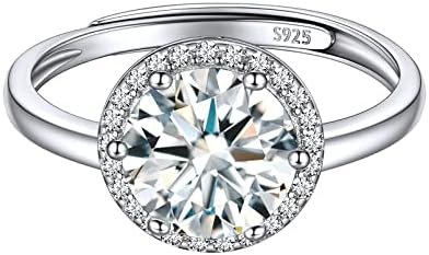 925 Sterling Silver Round Birthstone Ring for Women Adjustable Rings Birthday/Wedding Jewelry(with Gift Box)
