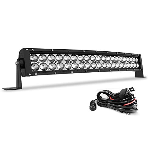 AUTOSAVER88 22 Inch LED Light Bar Curved (24' with Mounting Bracket) 120W Work Light 4D with 10ft Wiring Harness, 20000LM Offroad Driving Light IP68 Waterproof Spot & Flood Combo Beam Light Bar