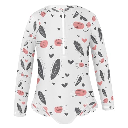 Rabbit Hand Drawn Girls Long Sleeve Swimsuits One Piece Zipper Bathing Suit UPF 50+ Rashguard Swimwear2