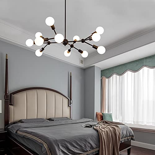 Quoobe Modern Black Sputnik Chandelier,12 Lights Metal Ceiling Light Fixture Pendant Lighting For Bedroom Study Living Room Dining Room Kitchen Office Restaurant Stair #TOP5