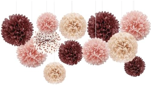 NICROHOME Baby Shower Decorations, 12 PCS Light Orange Green Tissue Paper Pom Poms for Wedding, Birthday, Little Cutie Baby Shower