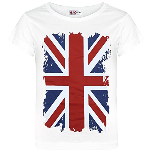 Kids Union Jack T Shirt Boys Girls - T Shirt 551 White 9-10