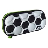 Estojo Escolar Infantil, Design Hexagonal, Preto e Verde Neon, com Z�per e Compartimentos Organizadores, para Material Escolar (Futebol)