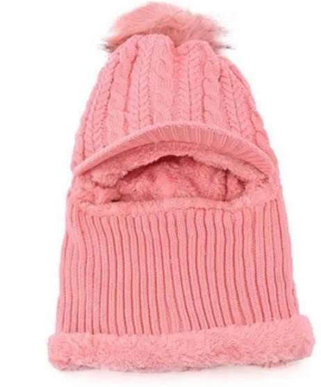 Salona Creations Winter Soft Warm Snow Proof Pom Pom Cap Inside Fur Woolen Beanie Cap for Women's and Girl's (Pink, Pom Pom)