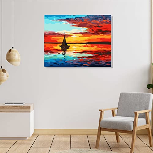 Image of RANGOLI 100% Cotton Stretched Canvas Painting 400 GSM, Framed Boat Scenery Canvas Abstract Wall Art for Living Room, 3D Paintings for Wall Decor (12 x 18 Inch With Frame)