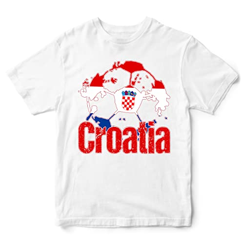 Image of Croatia Football Flag Kids T Shirt, Croatia Soccer Gifts for Boys and Girls, Croatia Football Supporters Tee 2022, 5-6 Years, White
