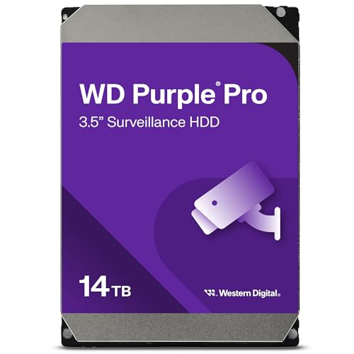 Western Digital WD Purple Pro Surveillance Hard Drive 14TB CMR 3.5 Inch SATA 7,200 RPM Cache, 512 MB AllFrame AI Compatible with 64 Cameras WD142PURP-AJP Eco Package