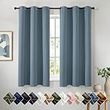 Woaboy Stone Blue Blackout Curtains for Bedroom Living Room 63 Inch Long 2 Panels, Solid Thermal Insulated Grommet Drapes, Room Darkening Sunlight Blocking Window Treatments, W40 x L63 Inch