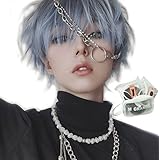 エムグランデ プレミアム ウィッグ 【現役トップスタイリスト監修】 6点セット かっこいい クール メンズ かつら wig ショート イケメン hair 自然 小顔効果 フルウィッグ (グレーメッシュブルー)DY54A