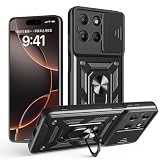UPLAI Cover per Motorola Moto G15 / Moto G15 Power, Ultra Sottile Antiurto Armatura Custodia con Diapositiva Telecamera Cover e Magnetica Supporto Squillo, PC+TPU Durevole Caso.Nero