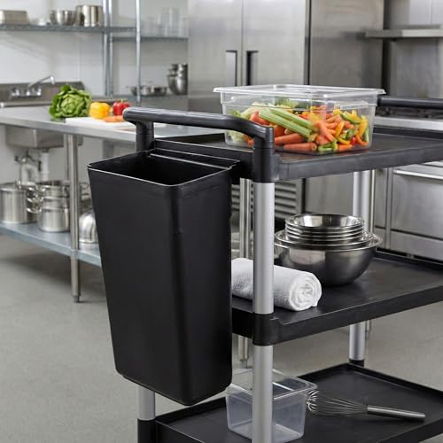 Restaurantware-RW Clean 13 Inch x 9.2 Inch Waste Basket, 1 Slim Trash Bin - Attachable, for Office, Black Plastic Trash Can, Fits Rolling Utility Cart, Heavy Duty by Restaurantware - Image 3