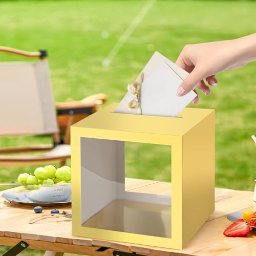 Image of Gold Card Box Wedding Favors Gift Card Boxes Post Box Cardboard Receiving Money Box Holder for Wedding Reception, Baby Showers, Anniversary, Birthday Party, Retirement, Graduation Envelope Holder