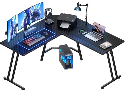 HLONONE Gaming Tisch 130 x 130cm, Gaming Schreibtisch, Stabiler L-förmiger Schreibtisch, Leicht zu installierender Eckschreibtisch, Geeignet für Büro, Arbeitszimmer, Schwarz Computertisch