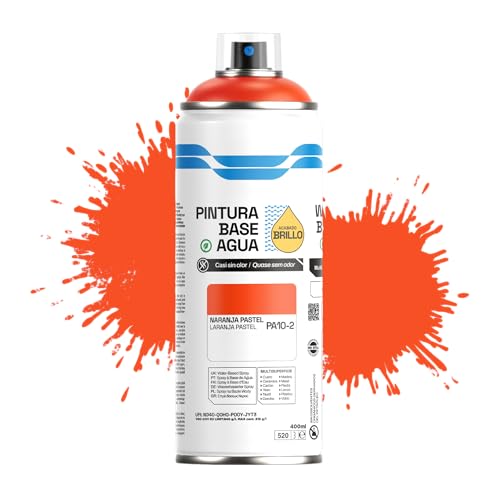 Etrexonline Pintura Spray Ecológica 400ml - Base Agua, Sin Olor - Para Muebles, Metal, Plástico y Madera - Colores Vivos y Permanentes, Cobertura Uniforme - Naranja Pastel, 1 unidad