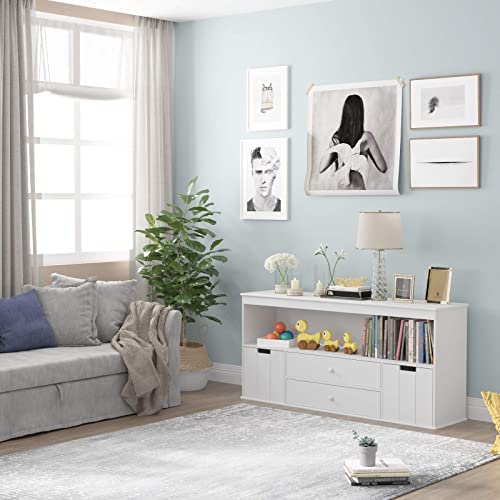 Timy Toy Storage Organizer With 2 Drawers, Wooden Toy Organizer Bins, Kids Bookshelf For Reading, Storing, Playing, White #TOP7