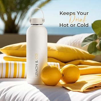 LEMON & CO. 12-Week Starter Kit Bundle Liquid Collagen for Women + Insulated Bottle - 5000mg Marine Collagen Peptides for Skin, Nails, Hair & Gut Health | Organic Lemons, Vitamin C, No Preservatives